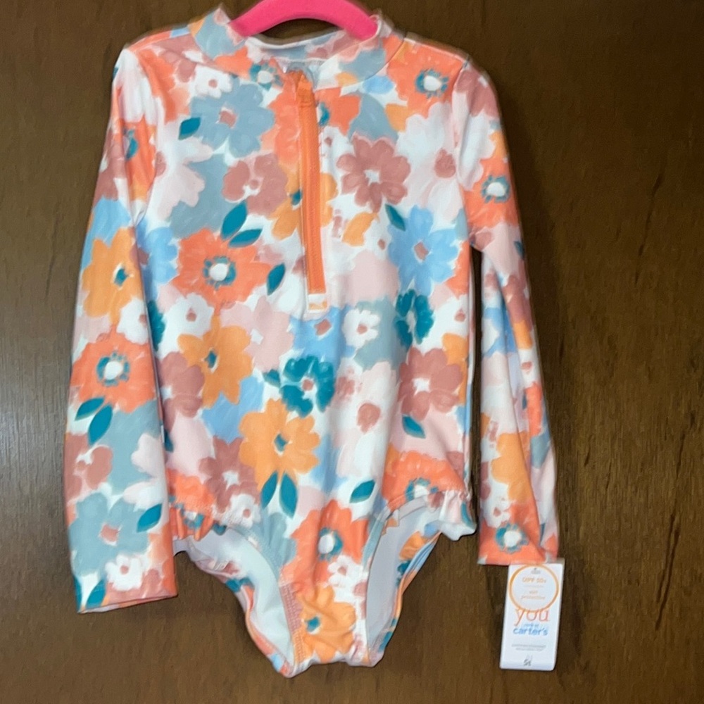Carter's - Toddler Girls' Floral Print Long Sleeve One Piece Rash Guard-5T